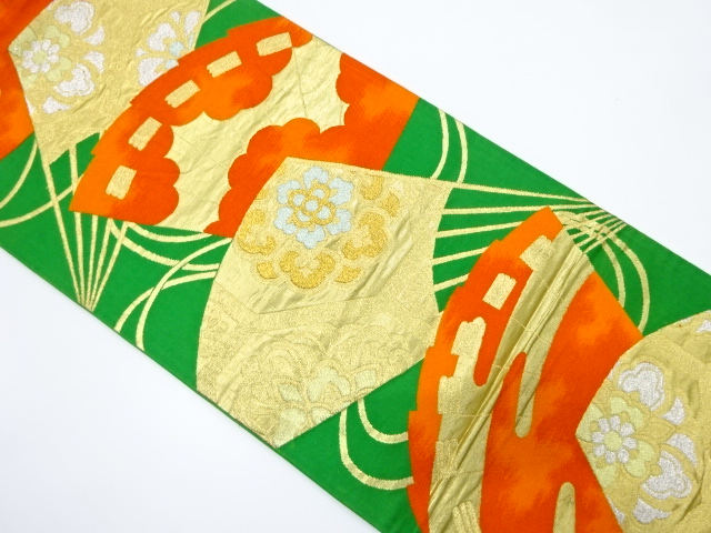 JAPANESE KIMONO / ANTIQUE FUKURO OBI / SILK / WOVEN FLORAL CREST